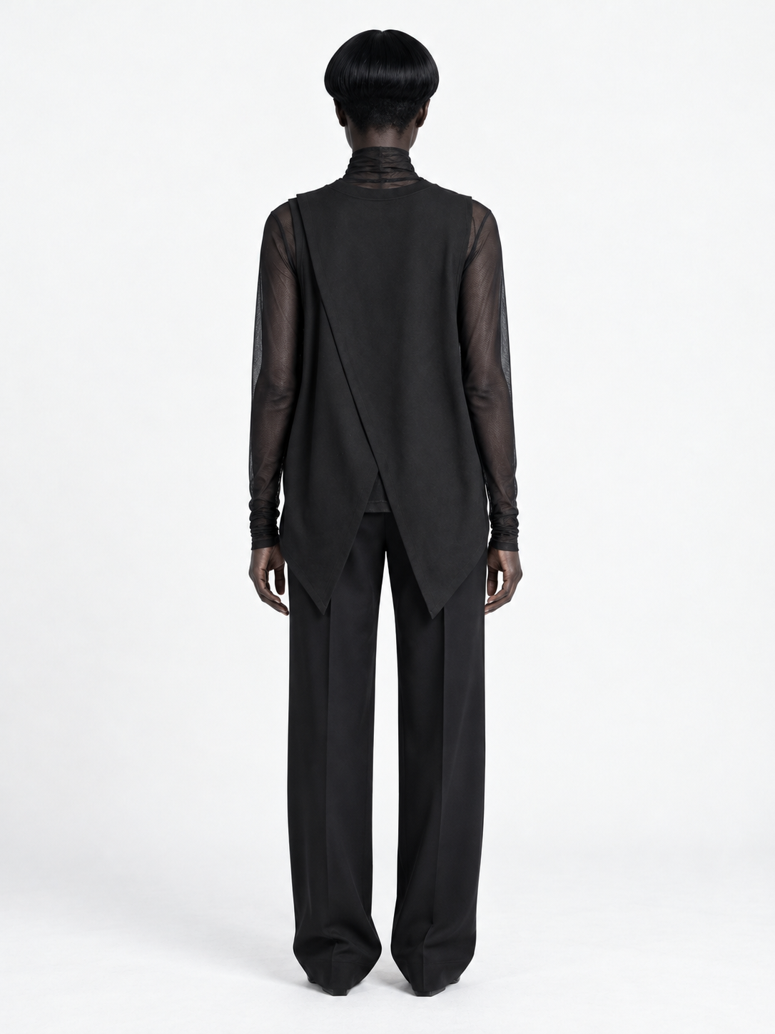 Pointed-Hem Vest and Mesh Top · model-back