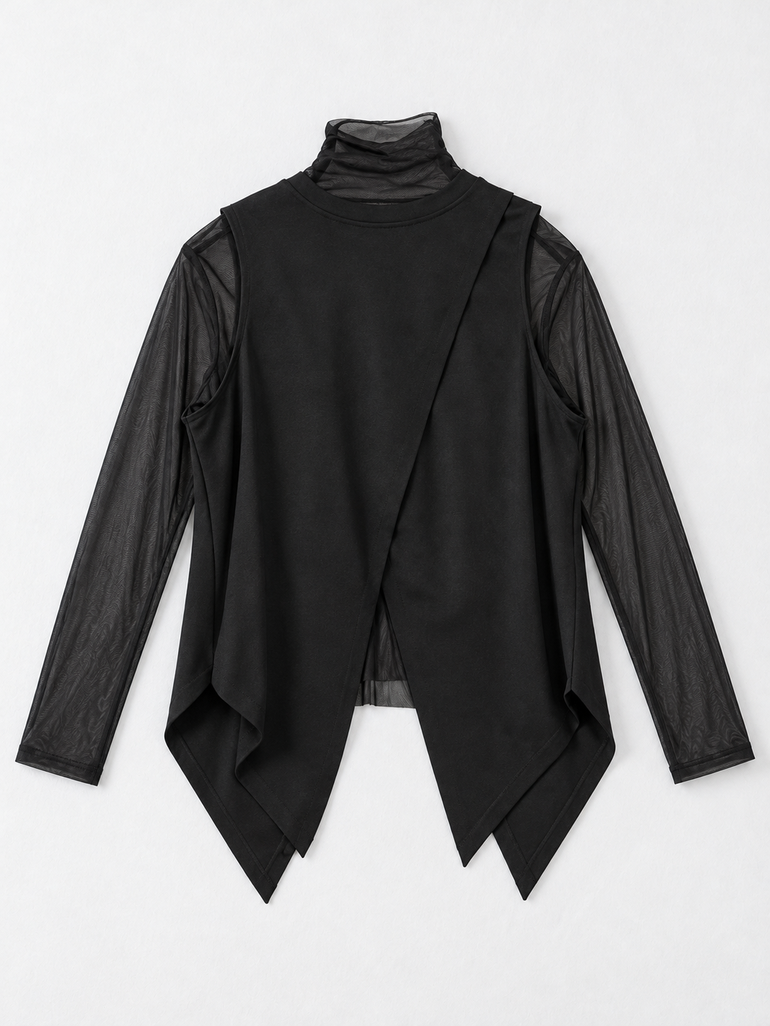 Pointed-Hem Vest and Mesh Top · flat-back
