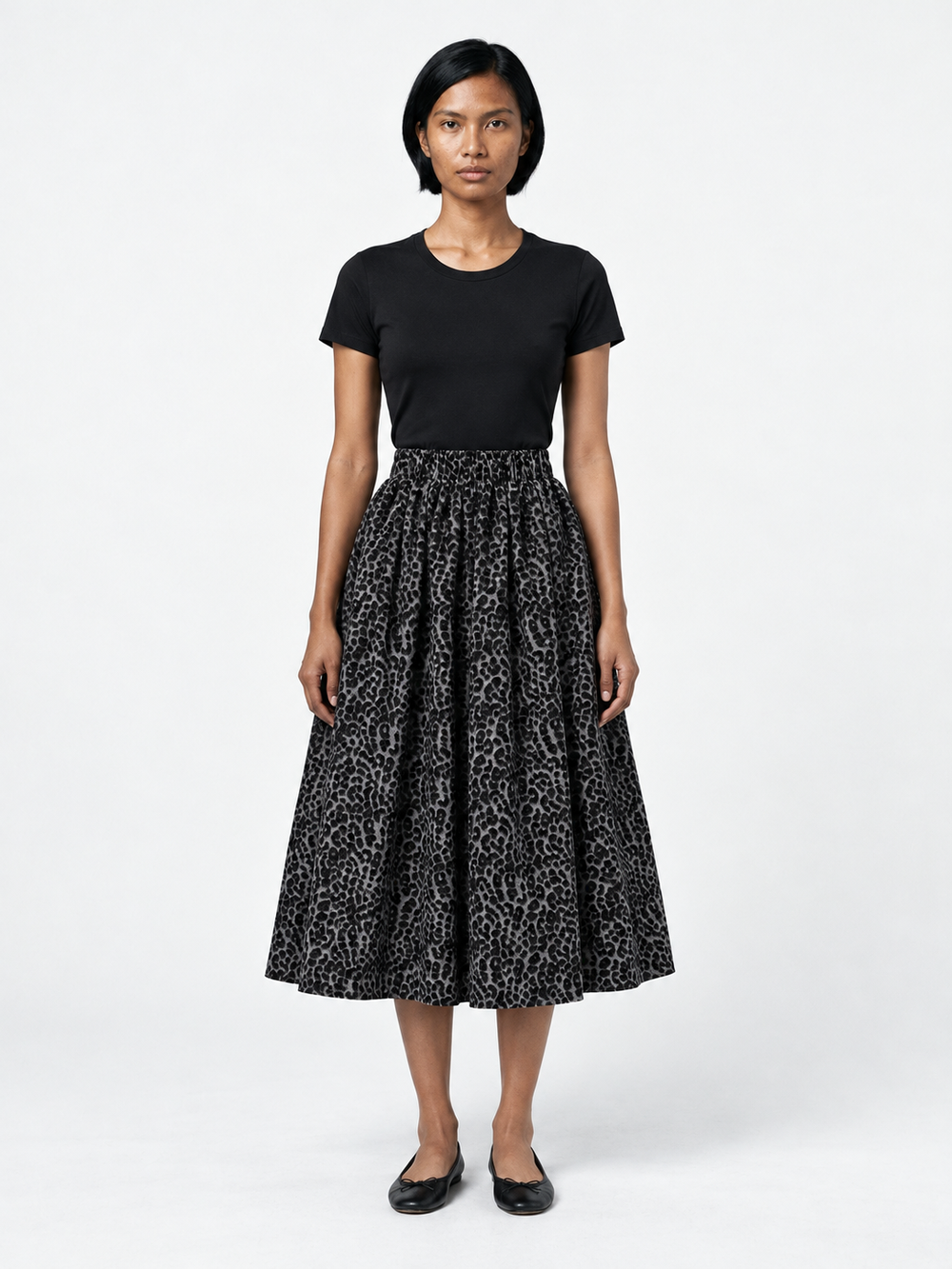 Leopard A-Line Midi Skirt