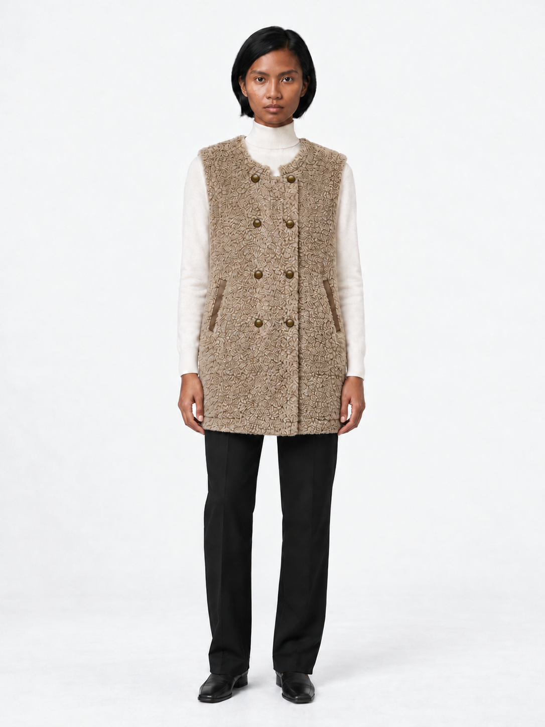 Double-Breasted Textured Vest · model-front