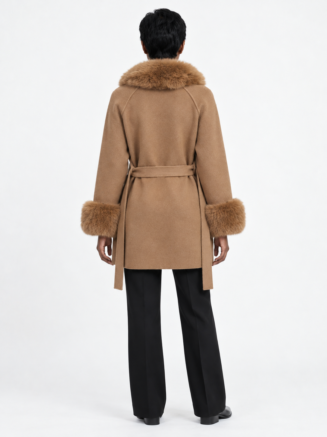 Plush-Trim Belted Cardigan · model-back