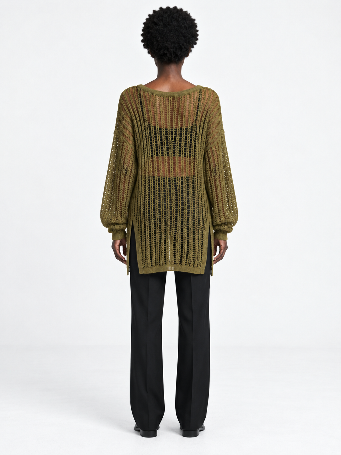 Longline Open-Stitch Sweater · model-back