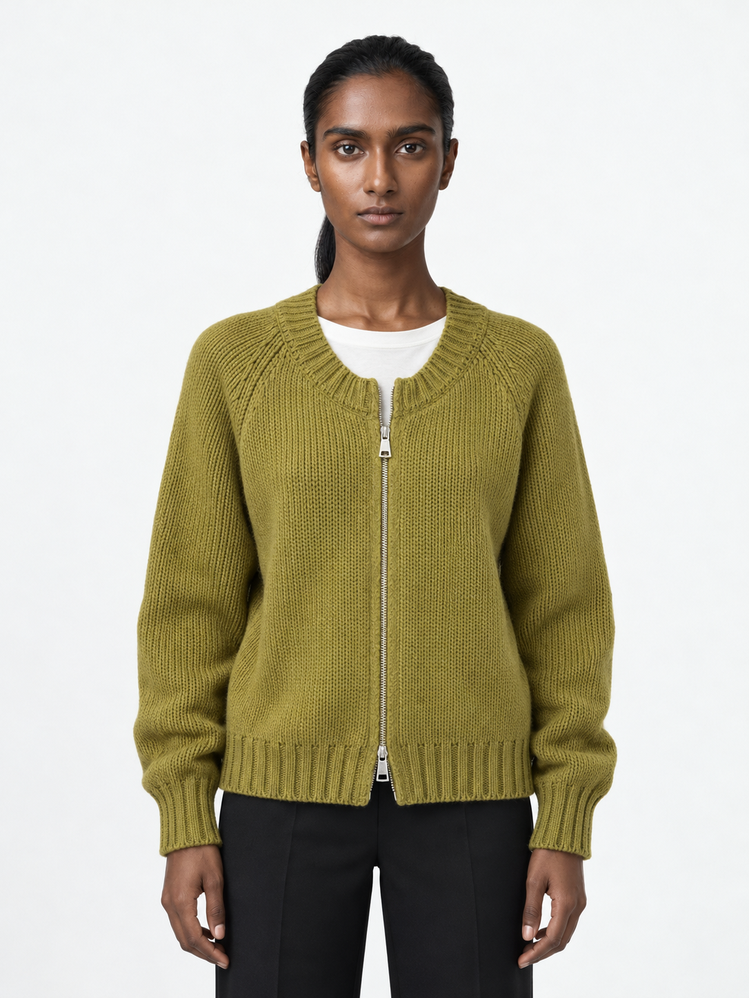 Ribbed Zip-Front Cardigan · model-front