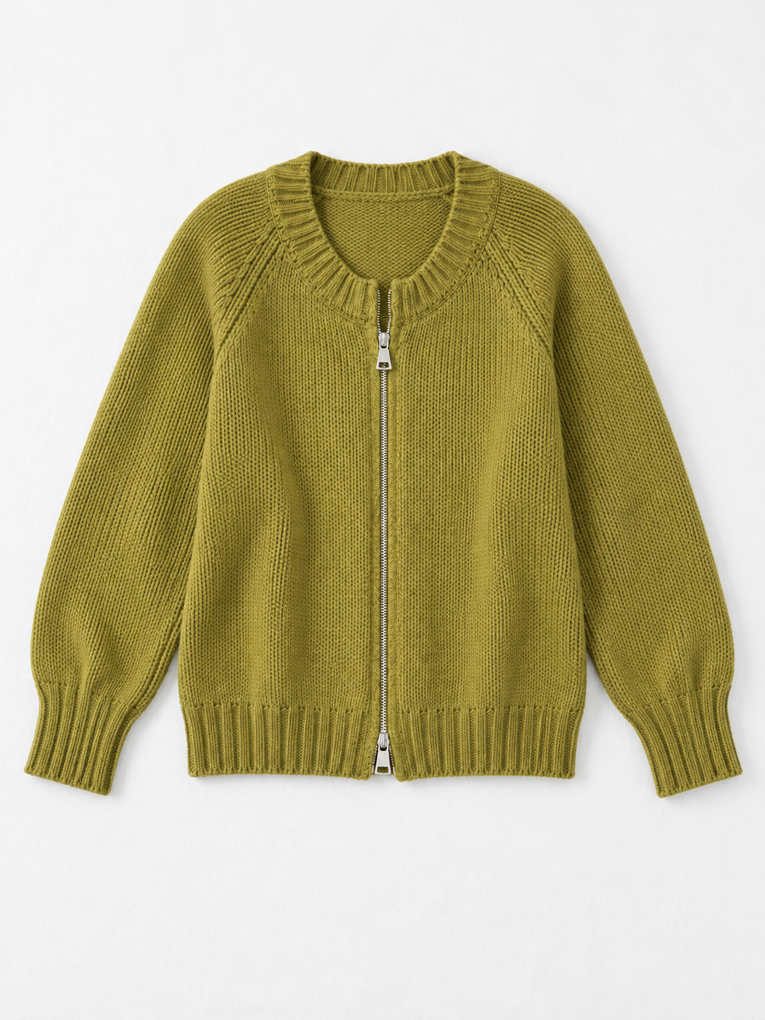 Ribbed Zip-Front Cardigan · flat-front