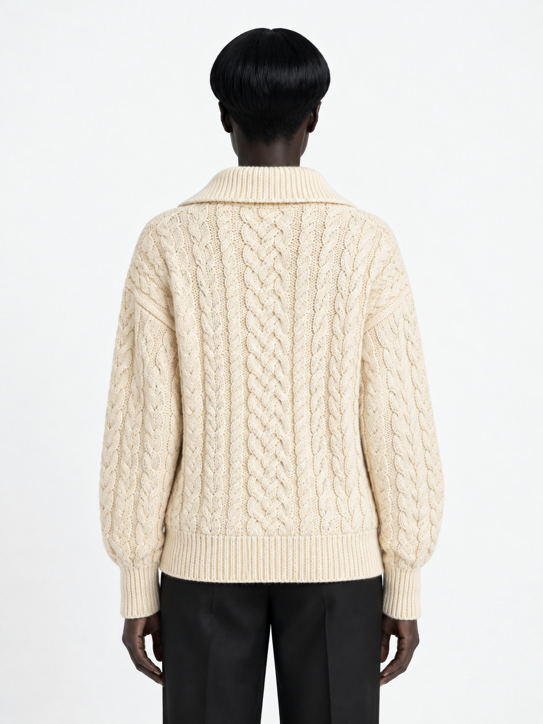 Collared Cable-Knit Cardigan · model-back