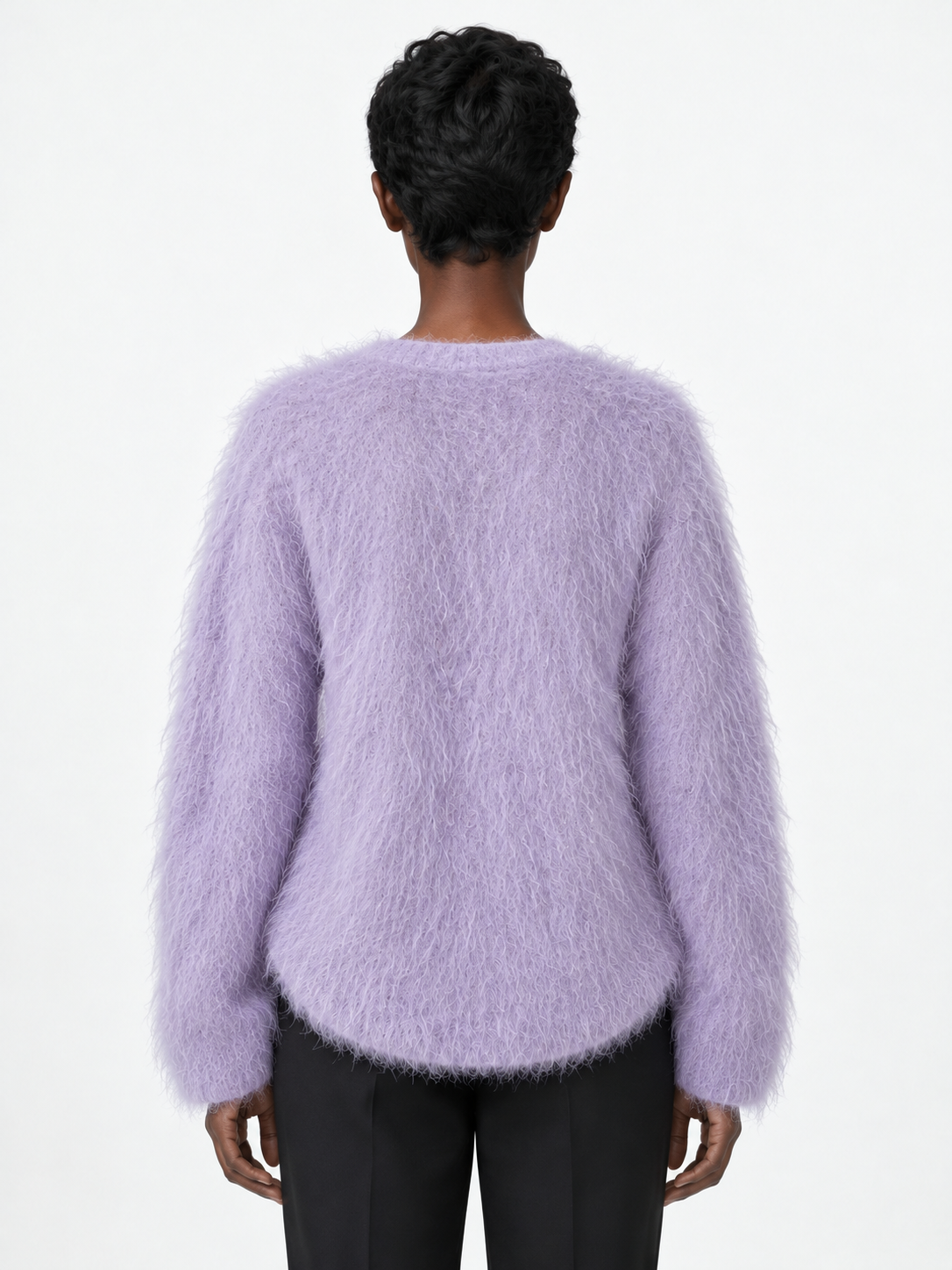 Deep V-Neck Textured Sweater · model-back