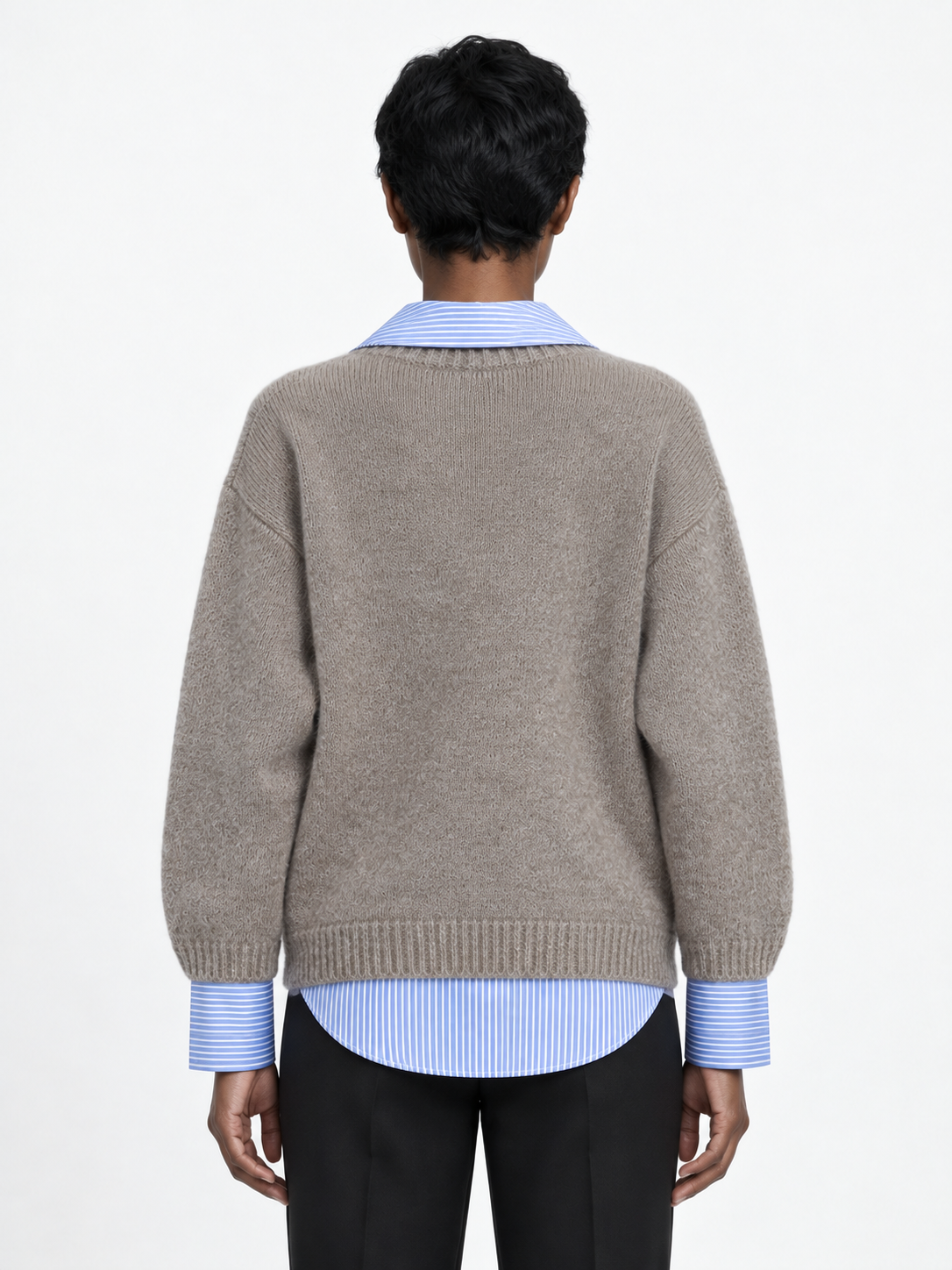 Stripe-Trim Collared Knit Sweater · model-back