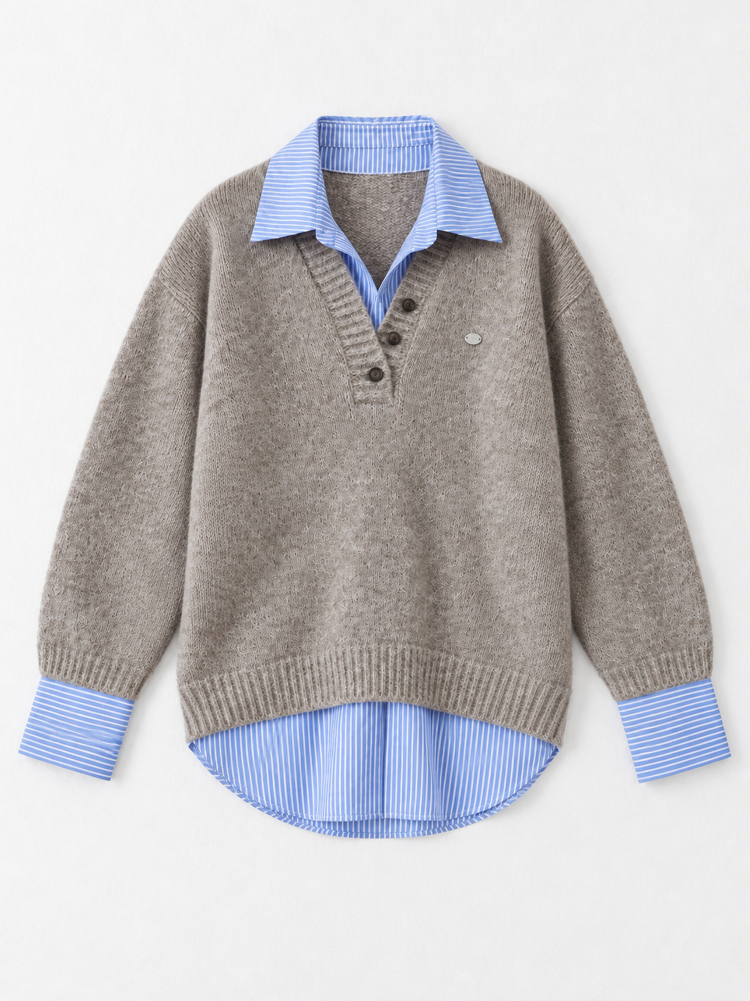 Stripe-Trim Collared Knit Sweater · flat-front