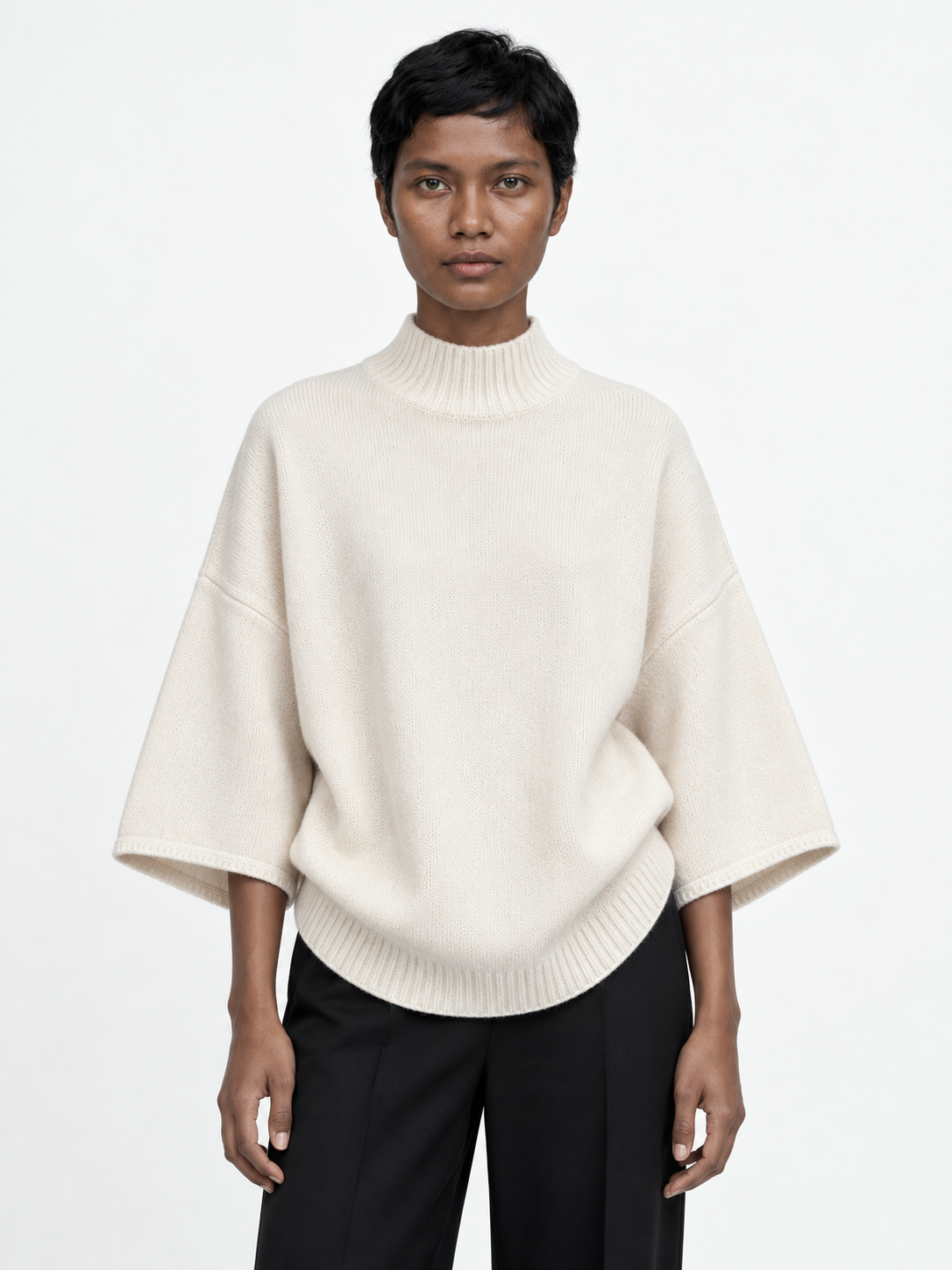 Wide-Sleeve Mock-Neck Sweater · model-front