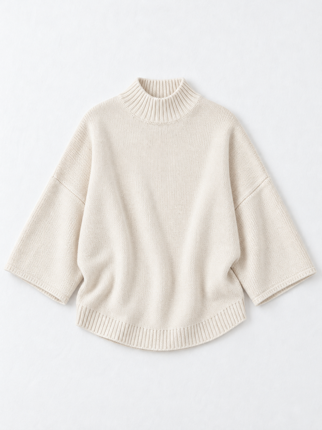 Wide-Sleeve Mock-Neck Sweater · flat-front