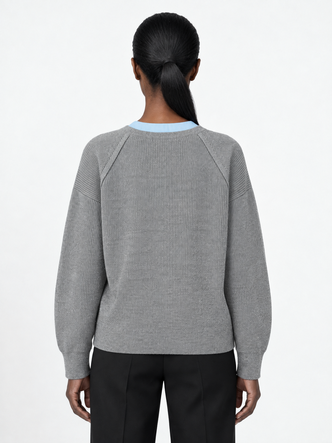 Contrast Notch-Neck Knit Sweater · model-back