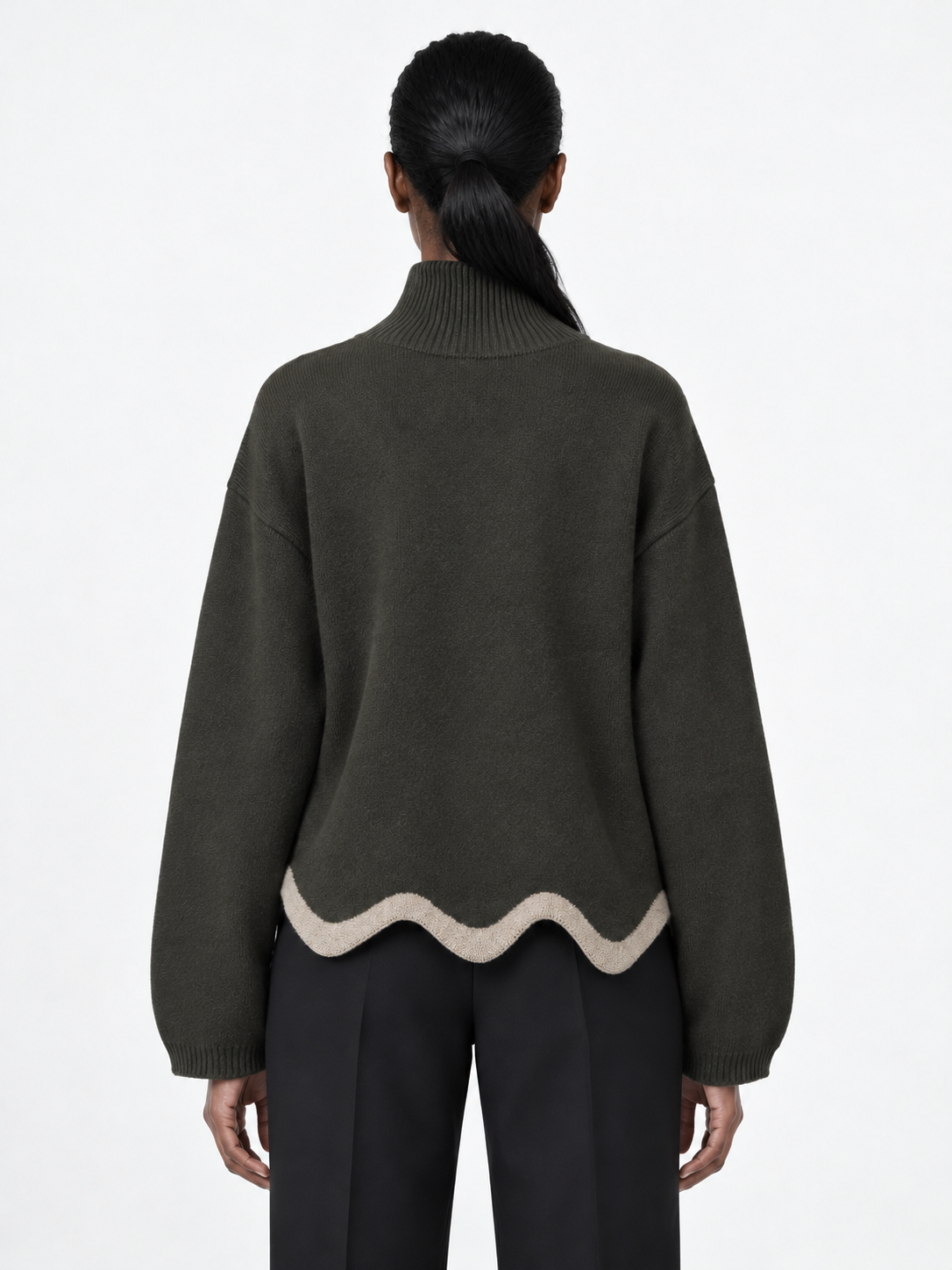 Contrast Wave-Hem Sweater · model-back