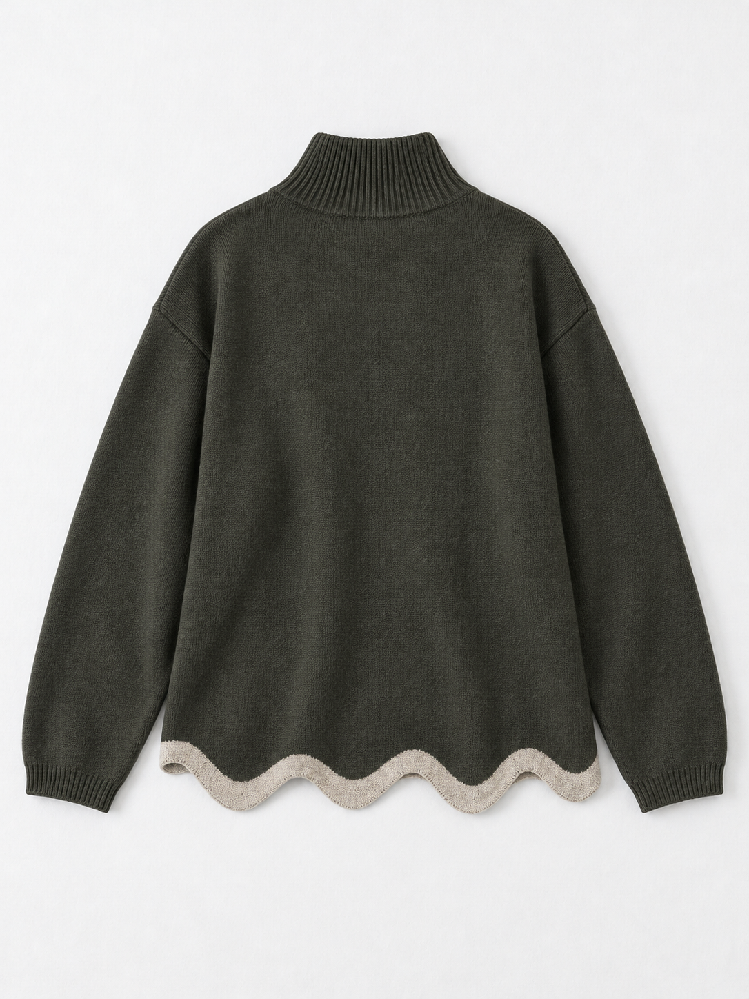 Contrast Wave-Hem Sweater · flat-back