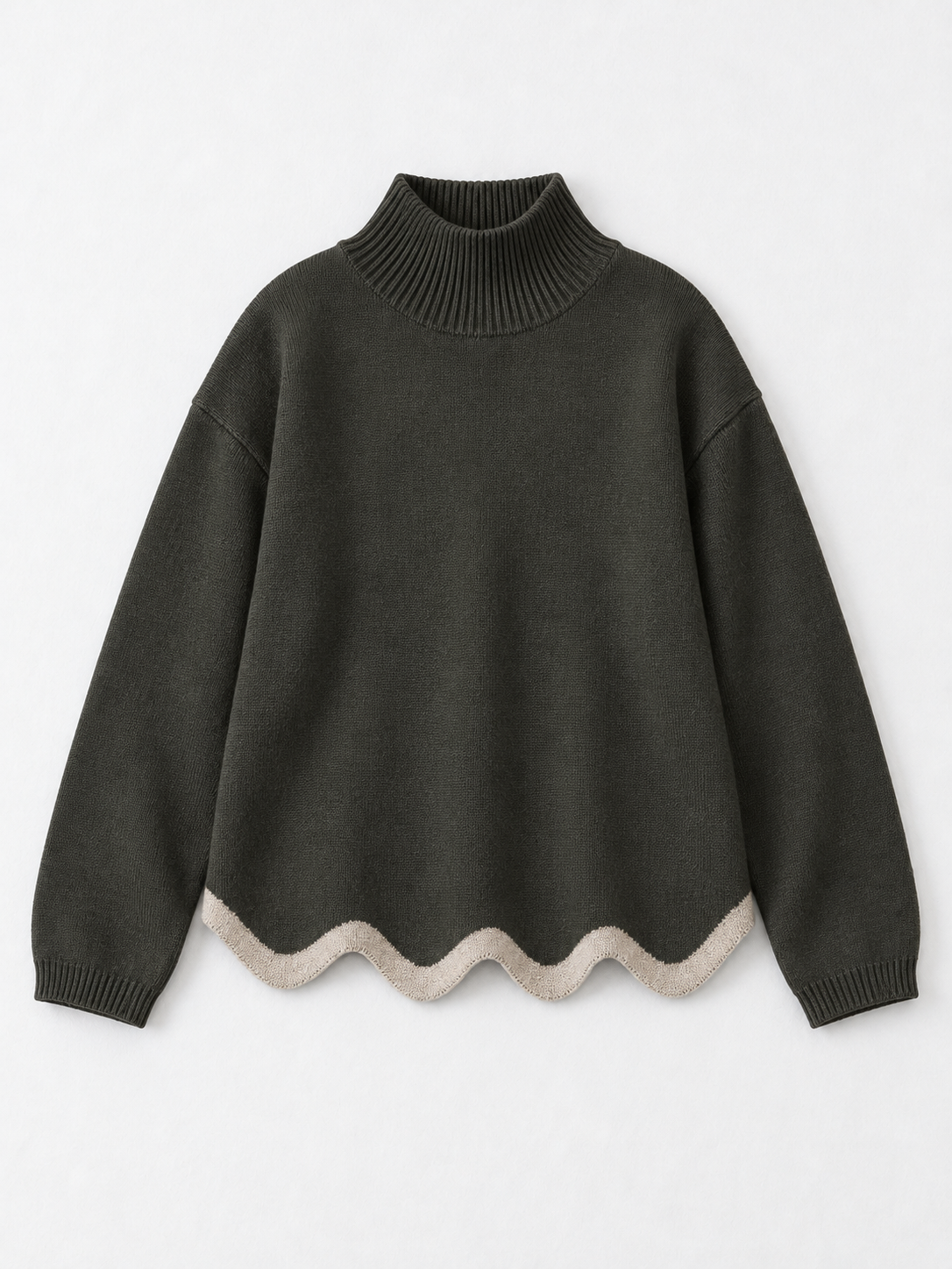 Contrast Wave-Hem Sweater · flat-front