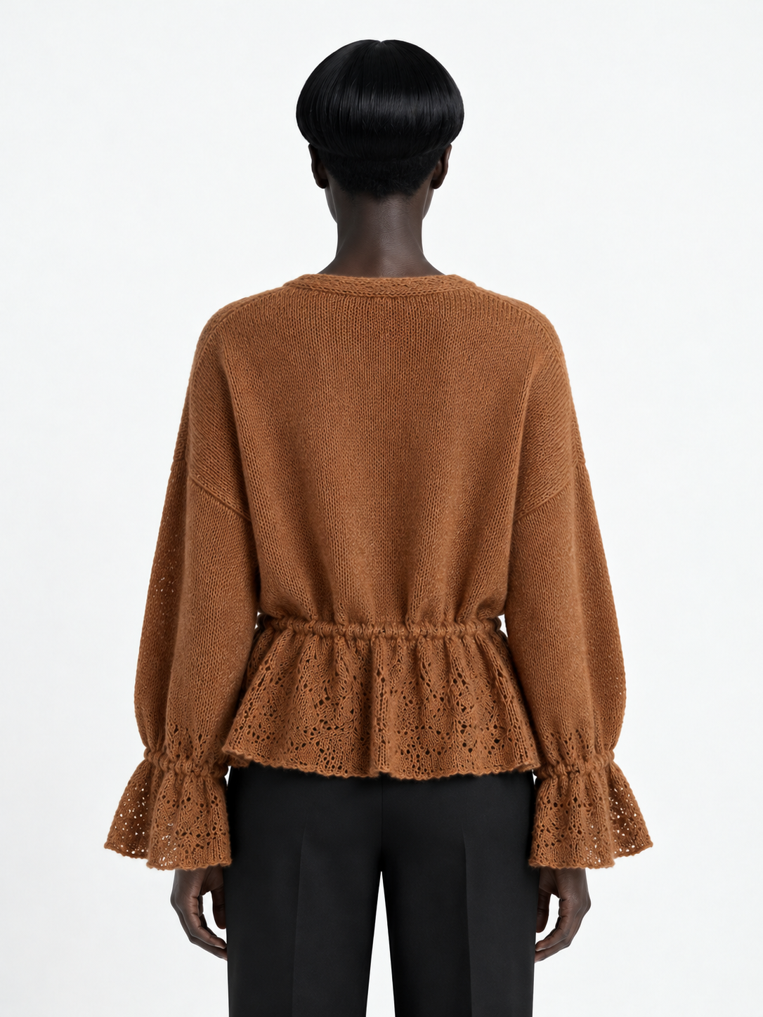 Drawstring Peplum Knit Cardigan · model-back