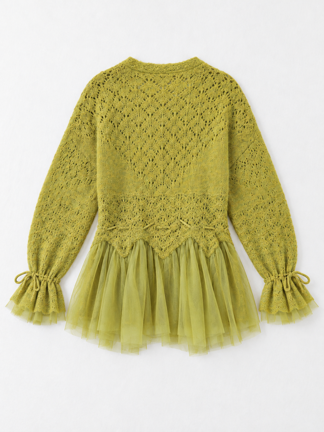 Beaded Mesh-Hem Knit Cardigan · flat-back