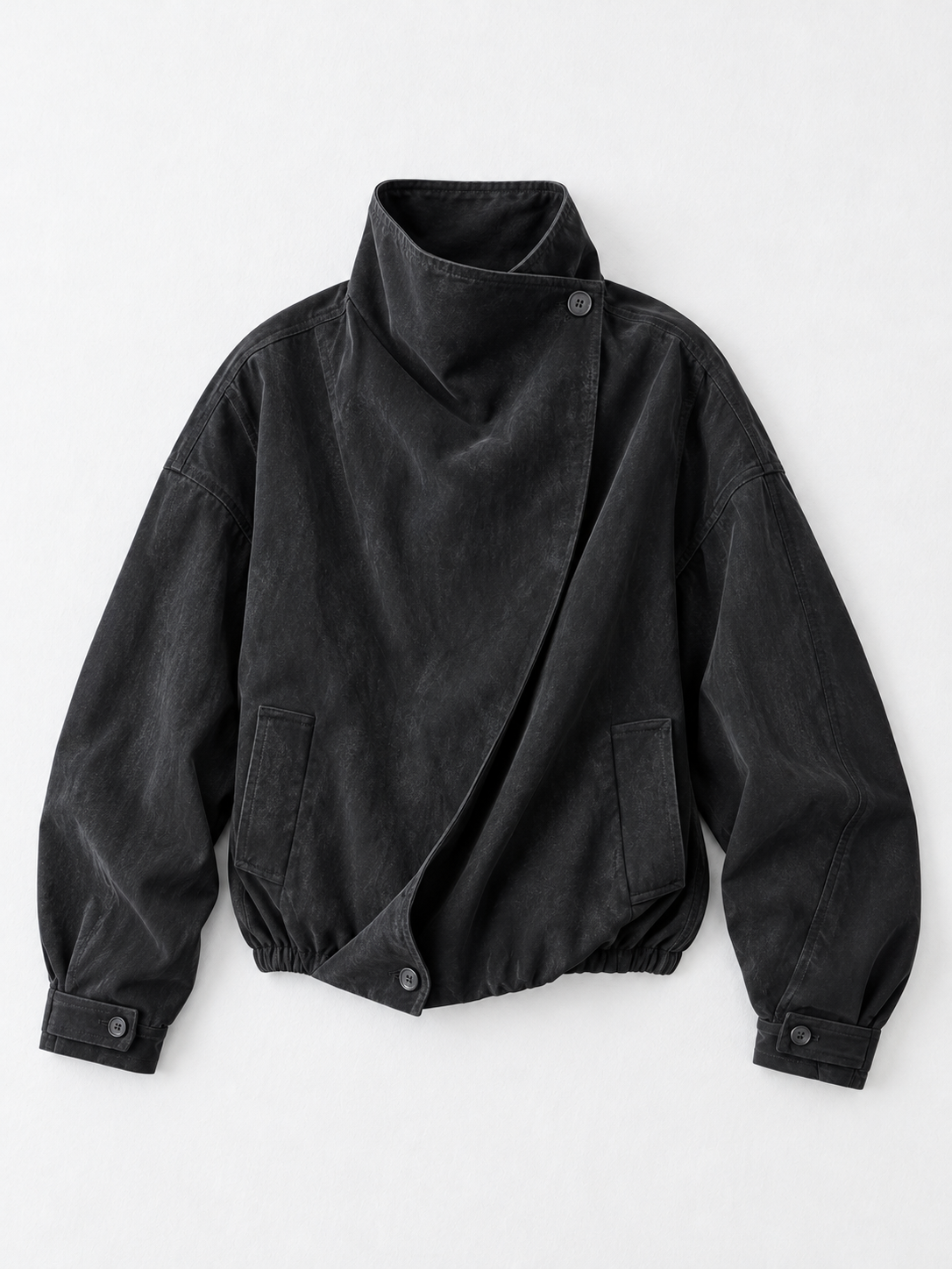 Asymmetric Stand-Collar Jacket · flat-front