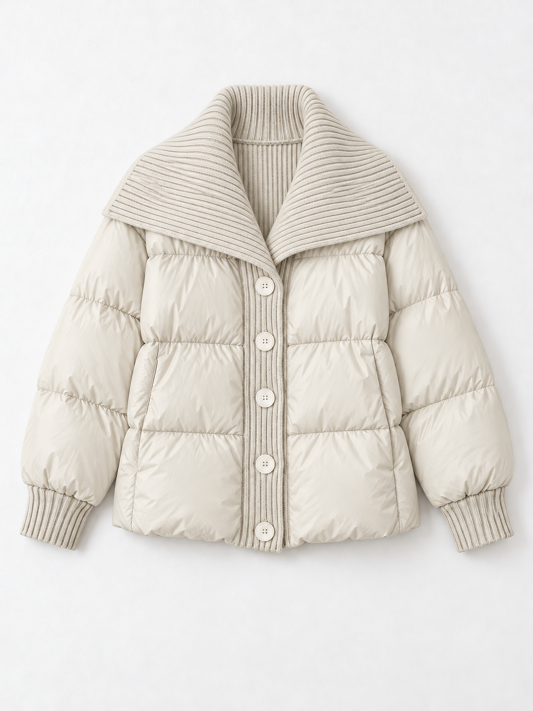 Rib-Collar Padded Jacket · flat-front
