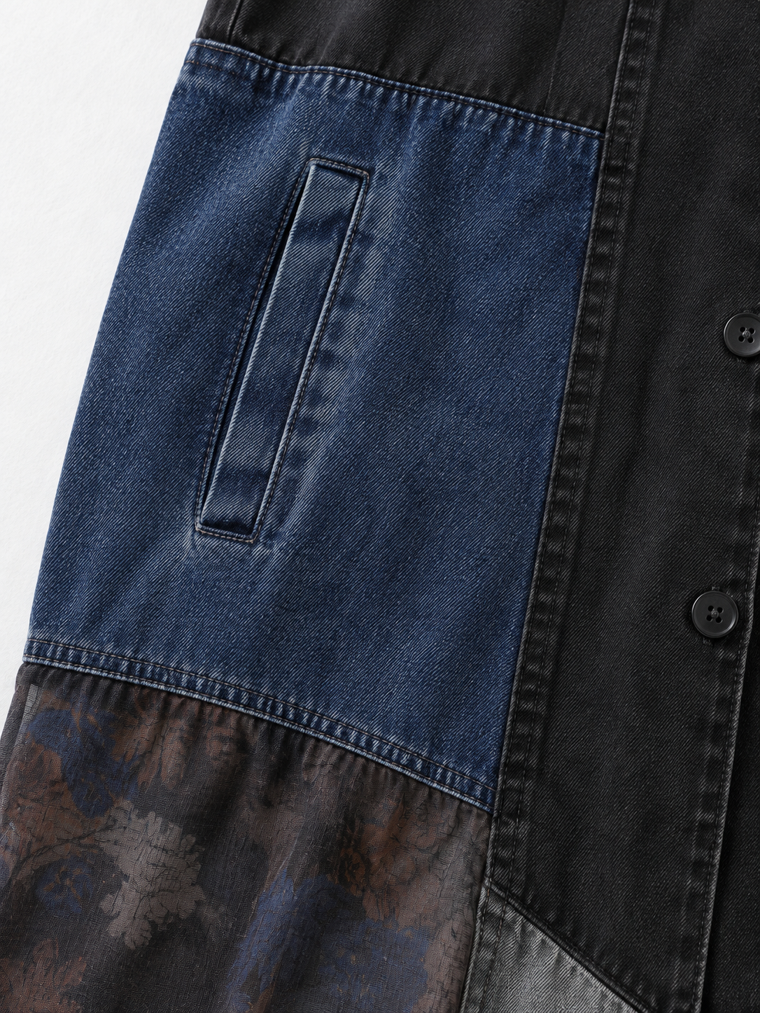 Denim-Panel Hooded Long Coat · detail-2