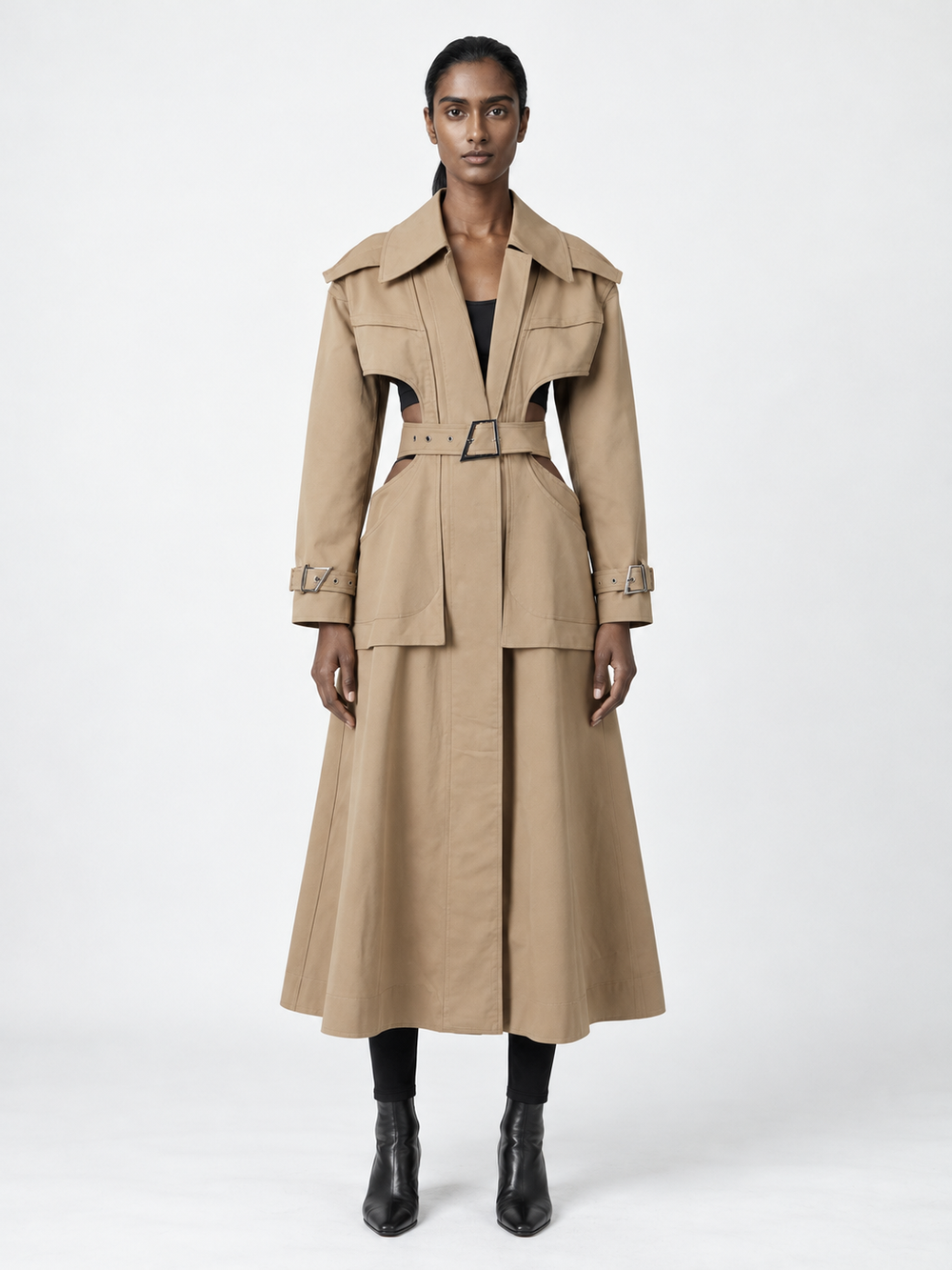 Cutout-Waist Belted Trench