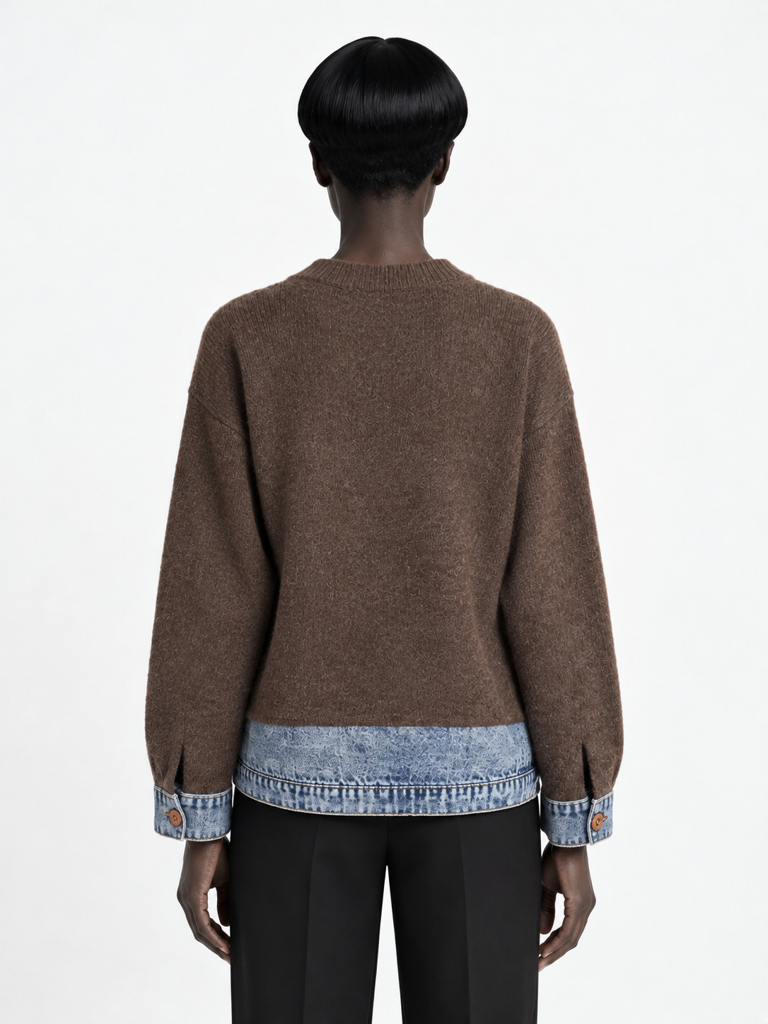 Denim-Hem Knit Sweater · model-back
