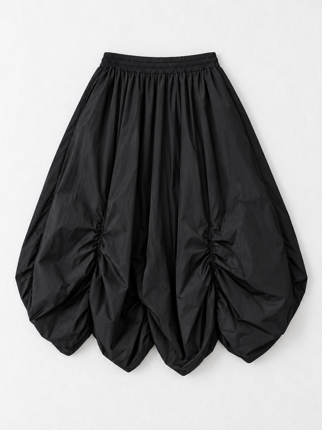 Ruched Balloon Midi Skirt · flat-front