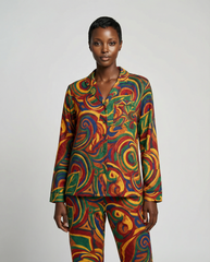 Joma Satin Pajama Set — Bold Retro Swirl Print Women's Sleepwear